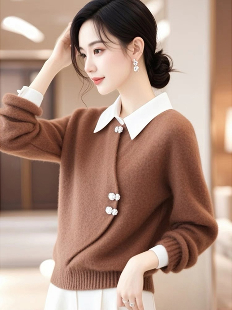 Vintage Fashion Looks - Women's Long Sleeve Knitwear Collar Inner
