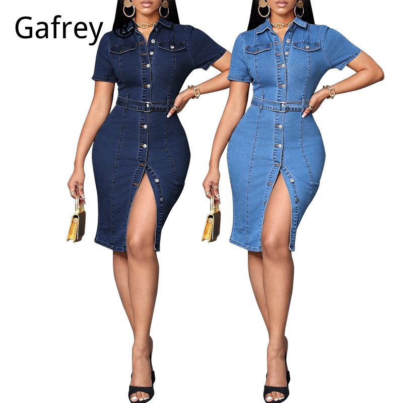 Vintage Fashion Streetwear - Women Denim Midi Dress Stretch Slim