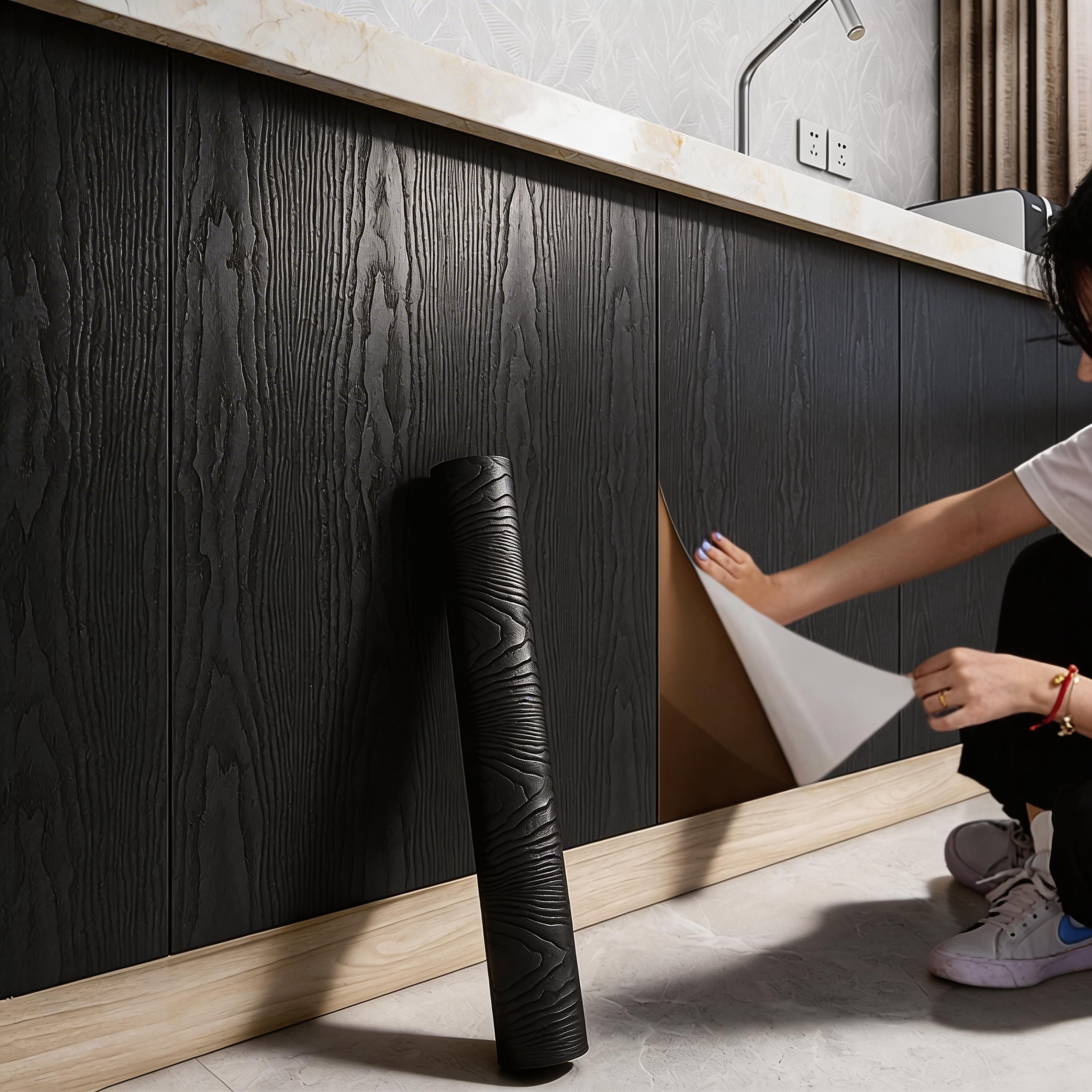 Black wood grain thickening wa - مراجعة Vintage Fashion Wallpaper وسعره