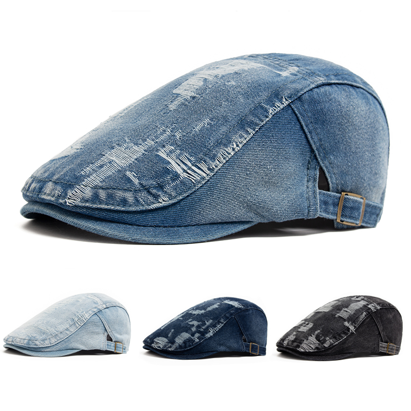 Fashion Men Ripped Denim Beret - مراجعة Vintage Fashion Nz وسعره