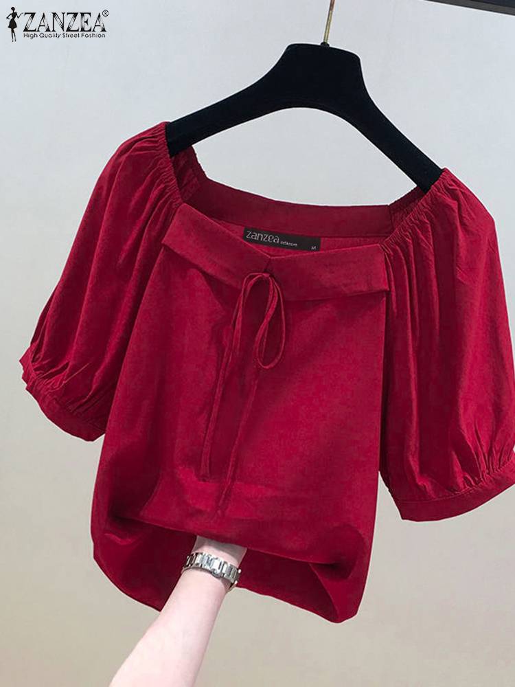 ZANZEA Korean Style Solid Blou - مراجعة Vintage Fashion Style Female وسعره