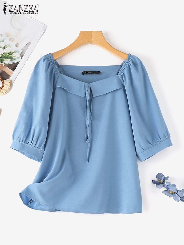 ZANZEA Korean Style Solid Blou - مراجعة Vintage Fashion Style Female وسعره