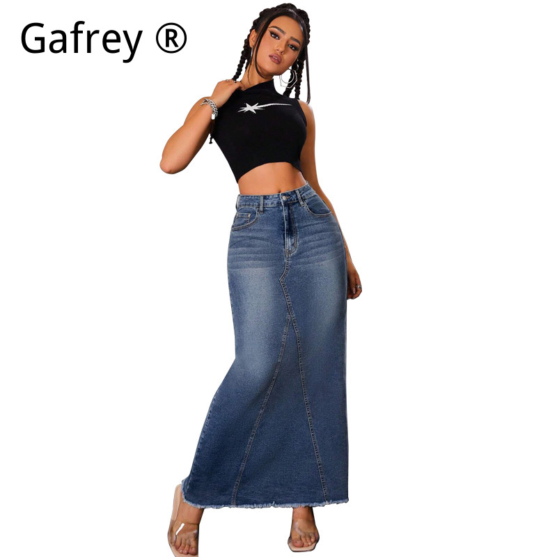 Women Denim Midi Skirt High Wa - مراجعة Vintage Fashion Streetwear وسعره