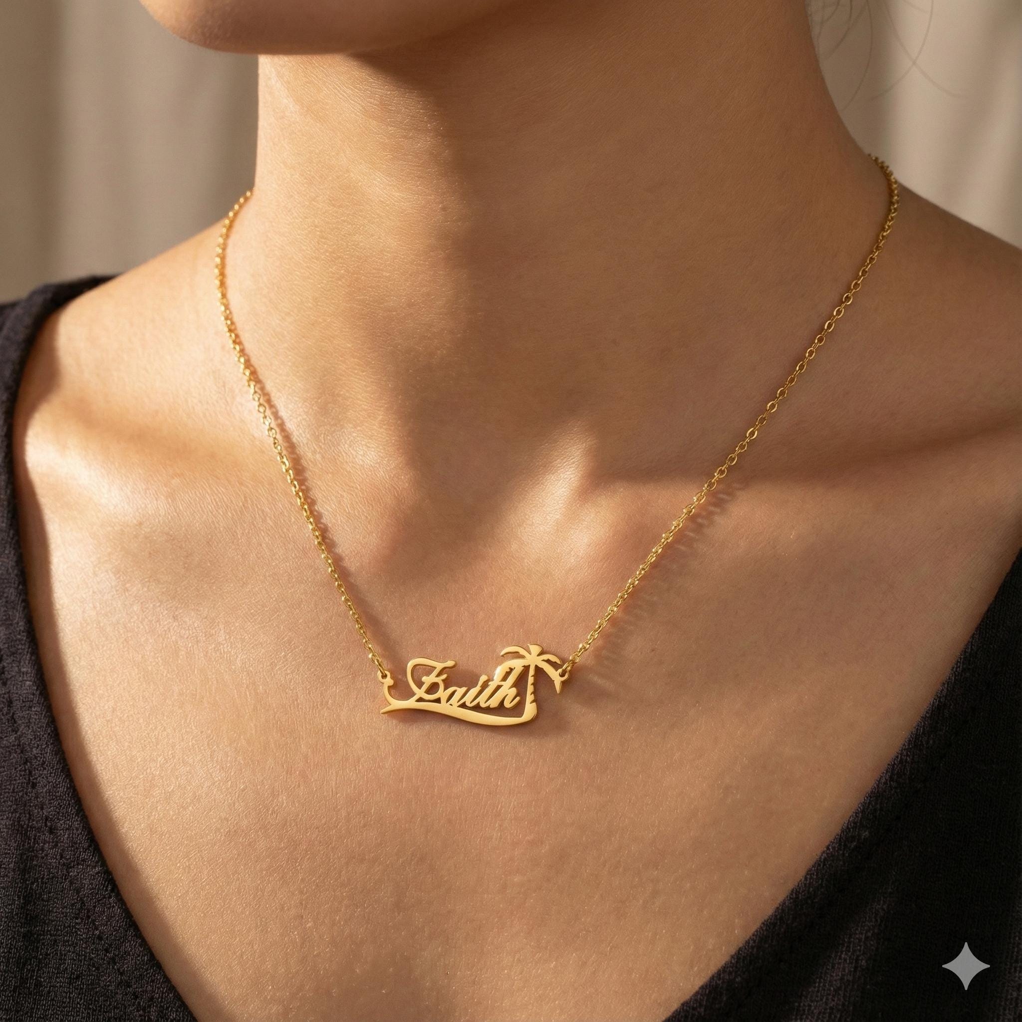 Custom Palm Tree Name Necklace - مراجعة Vintage Fashion Guild وسعره