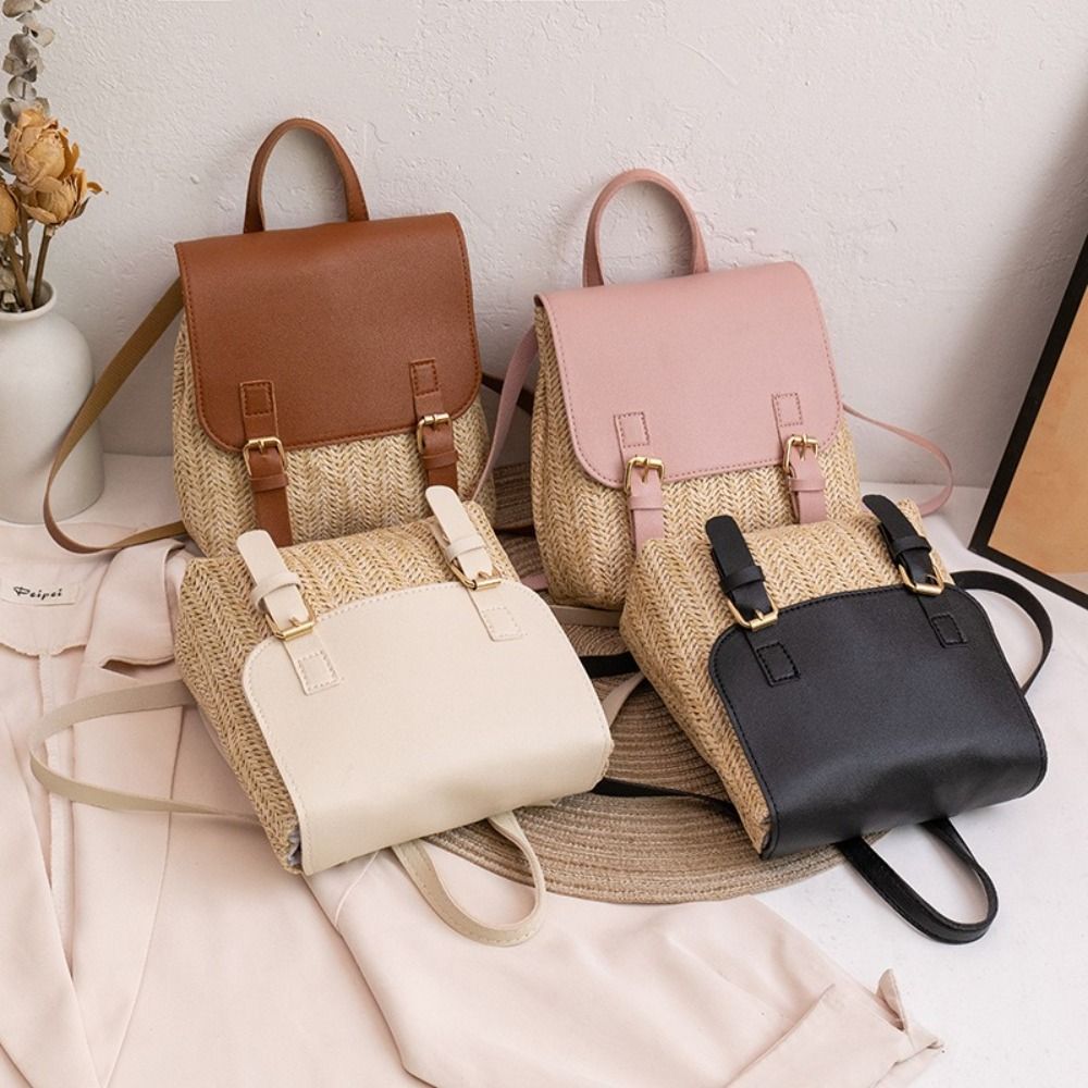 Fashion PU Leather Straw Backp - مراجعة Vintage Fashion Looks وسعره