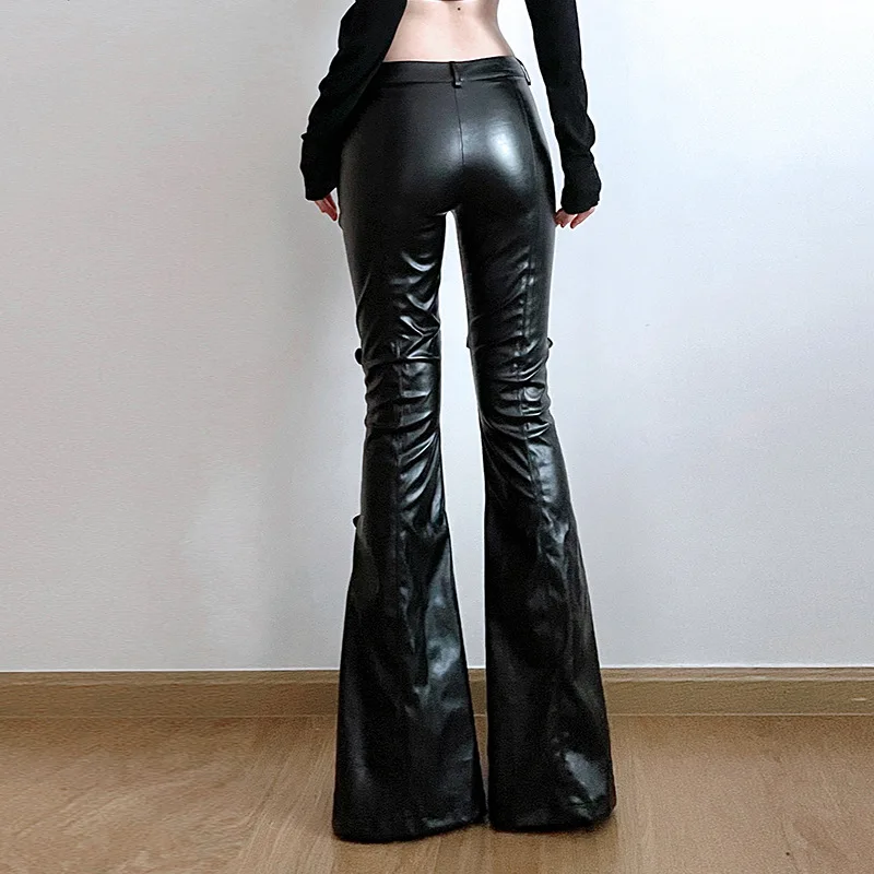 Women's PU Leather Flare Pants - مراجعة Vintage Fashion Streetwear وسعره